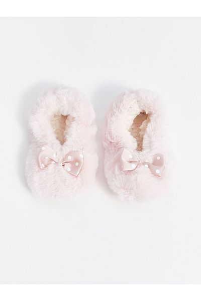 LC Waikiki Plush Baby Girl Slippers with Bow Detail