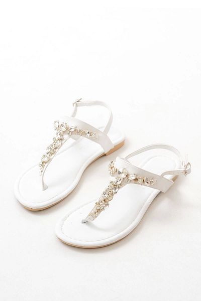 No8 Home Sandale de damă Flip Flops cu piatră albă argintie