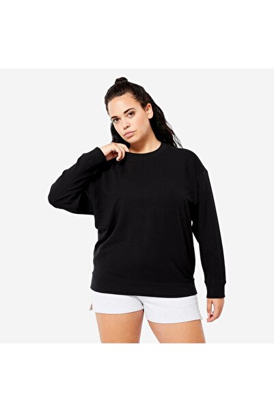 Decathlon Domyos Kadın Siyah Oversize Sweatshirt - Fitness Hafif Antrenman