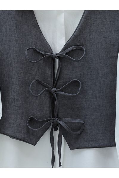 Modamorfo Smoke Colored Linen Set - Lace-Up Shirt, Vest and Trousers