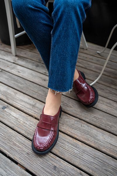 LAMİNTA Mocasini de damă cu cusături tricotate cu bandă Montero Burgundy