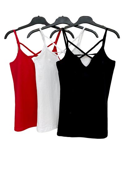 Endies Women's Compact Flexible Undershirt - Pack of 3, Front and Back Ribbed, Rope Strap, Cotton Combed, BLACK-WHITE-