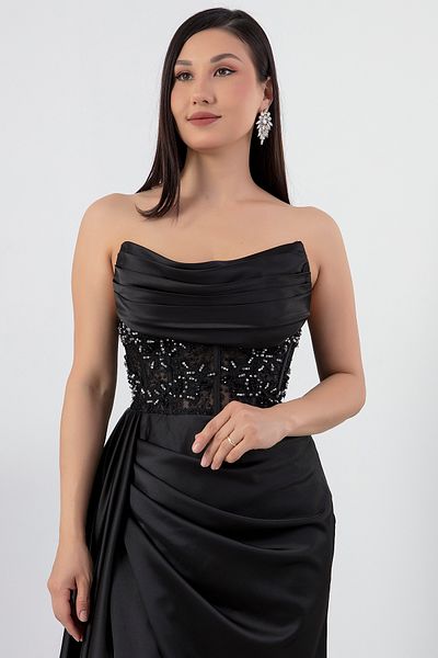 PULLIMM Rochie din satin cu decolteu bijuterie fără bretele SB6019