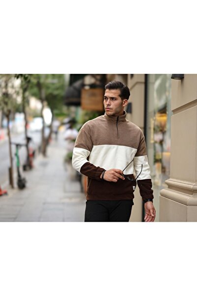 Valiberta Φούτερ με μισό φερμουάρ - Μπεζ/Εκρού/Καφέ