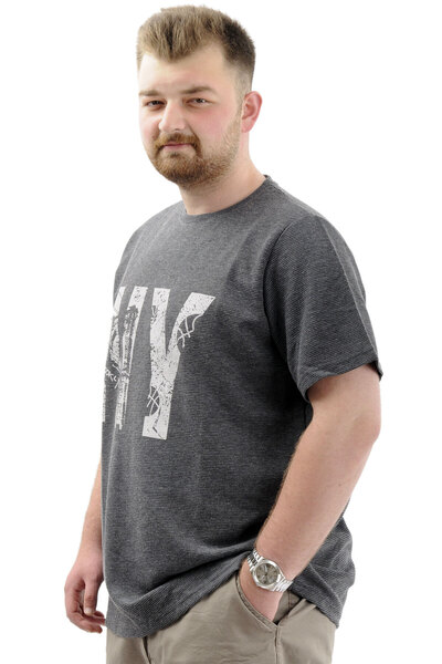 ModeXL Чоловіча футболка з великим розміром та велосипедним коміром - Mode XL, з принтом, Ny Waffle U24400 Antramelanj