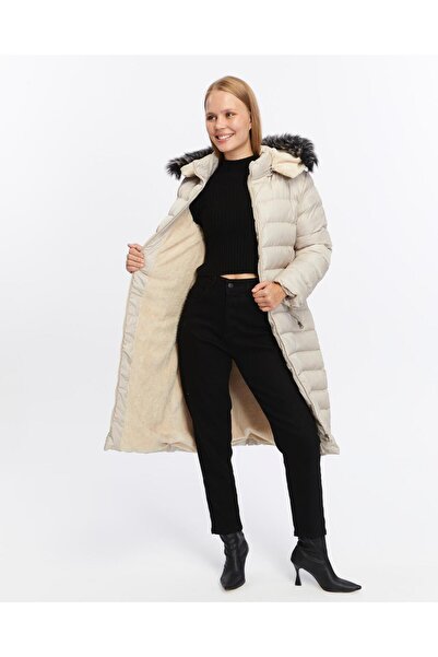 KMKkombin Dámská bunda New Season Puffer – dlouhá vycpaná, s kapucí, kožešina a vlákno Plus, velikost 2066