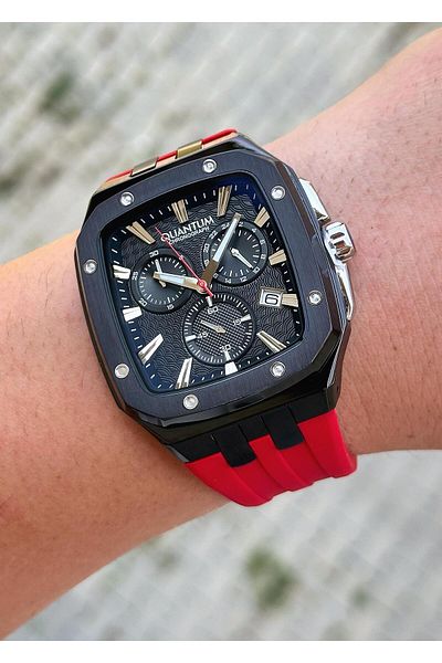Quantum Chronograph Mechanism Steel Case Silicone Cord Men's Wristwatch