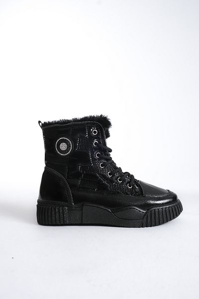 MARSEDO Γυναικεία αθλητικά παπούτσια Neys Black - Casual μπότες με χοντρή σόλα και γούνινο κορδόνι