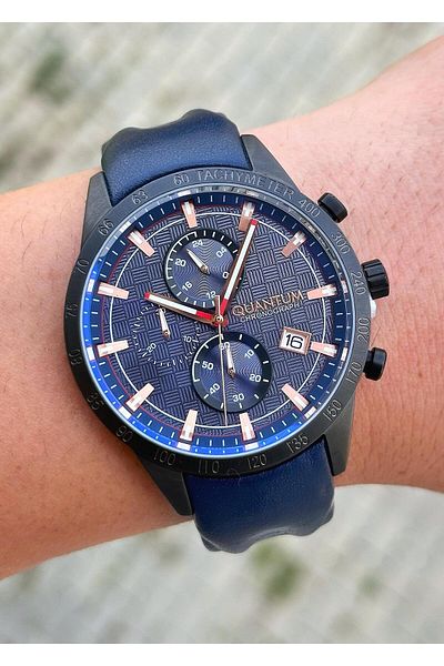 Quantum Steel Case Leather Cord Men's Wristwatch