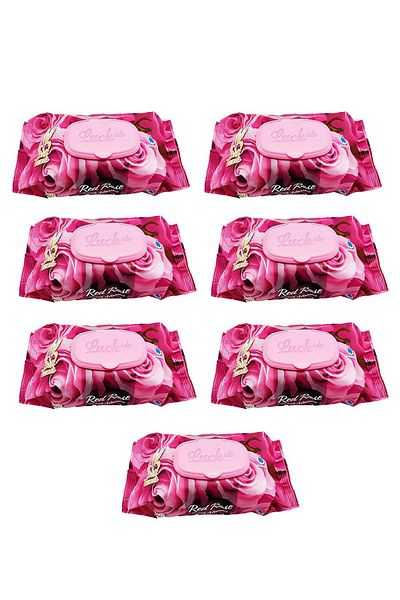 Mu Art 7 Pack Red Rose Wet Towels 90 Pieces with Lids Rose Scented