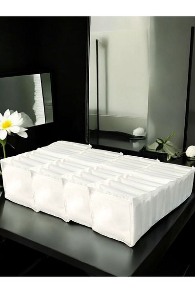 Balkan Room 4 Pieces White Accordion Type Medium 11 Compartment Drawer Organizer Closet Organizer Set 40X16X12 cm
