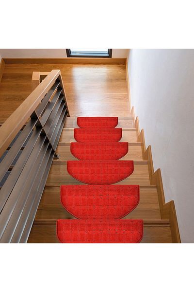 Stepmat Claret Red 16-Piece Oval Spotted Curl - Step and Stair Mat with Flap from Carpet