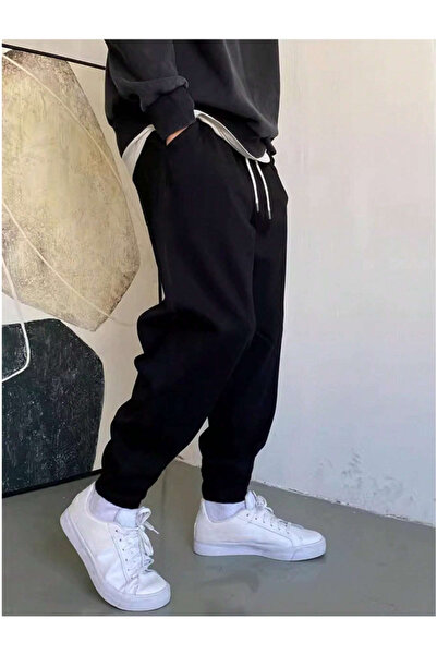 yx yustex sport Μαύρο παντελόνι Jogger Leg Sweat με φαρδιά κοπή