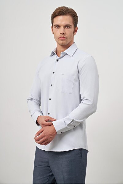 İmza 041 Μοντέλο γκρι μακρυμάνικο - πουκάμισο με σκληρό γιακά με σχέδιο και Dobby Classic Comfort Fit 1004245156