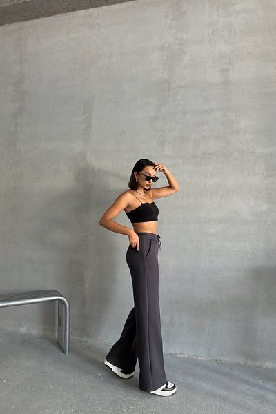 Neşeli Butik Γυναικείο βαμβακερό παντελόνι με τσέπες Anthracite Nbg042