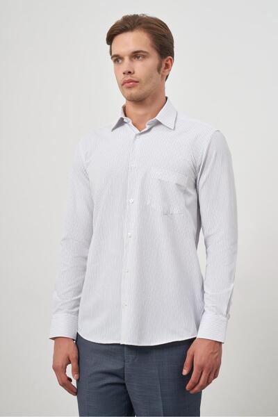 İmza Темно-синій довгий рукав у смужку, тканина 041, жорсткий комір, класичний крій, сорочка 1004240263