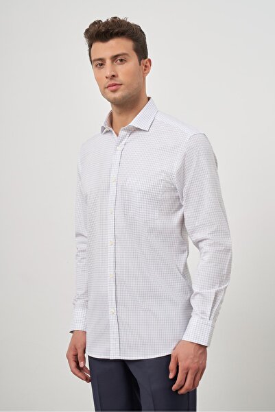 İmza Біла сорочка з довгими рукавами, картатим візерунком, напівіталійським коміром, кишенями, класичним кроєм та комфортною посадкою 1004245194