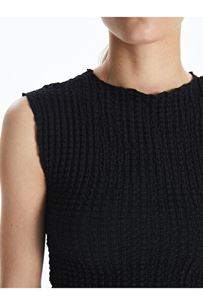 LC Waikiki Black Crew Neck Textured Women's T-Shirt