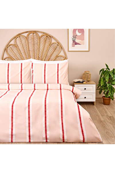 Evidea Soft Strisce Çift Kişilik Nevresim Takımı - Taş / Kiremit