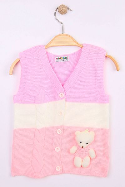 Beniizle Buttoned Girl's Knitwear Vest with Teddy Bear Detail