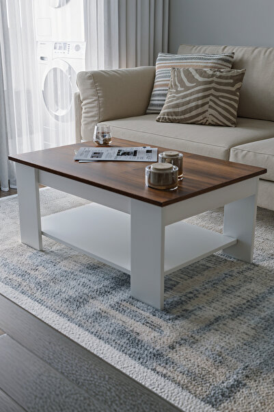 KODIGU Ceviz - Beyaz Sole Orta Sehpa 60x90x45 Alt Büyük Raflı