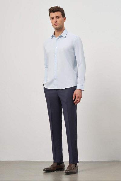 İmza Μακρυμάνικο σκούρο μπλε μοτίβο Dobby Classic Slim Fit πουκάμισο - 1004245152
