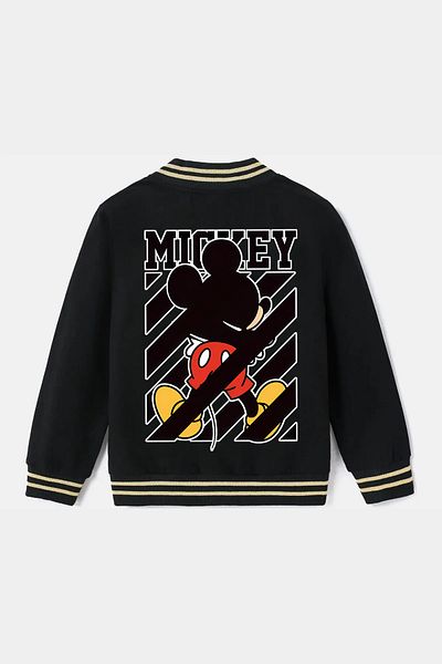 FEEL STYLE Детско колежанско яке Mickey College с щампа отпред и отзад, дебело, 3 прежди