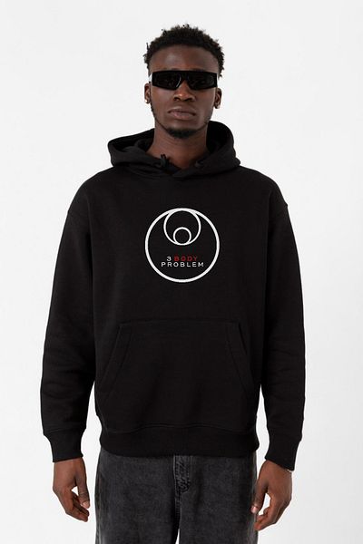 Tshirthane 3 Body Problem Logo Μαύρο ανδρικό φούτερ με κουκούλα 3 κορδονιών