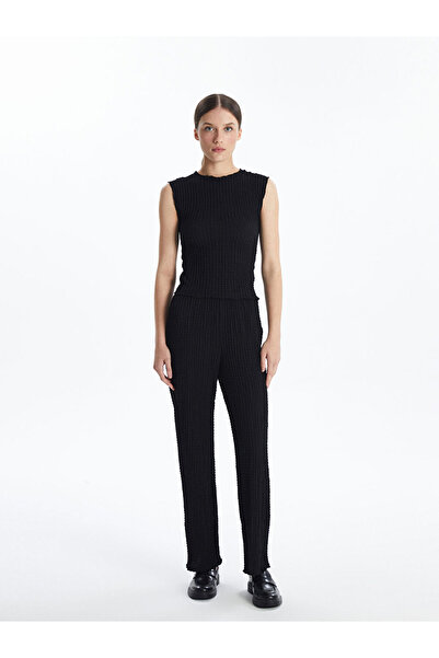 LC Waikiki Black Crew Neck Textured Women's T-Shirt