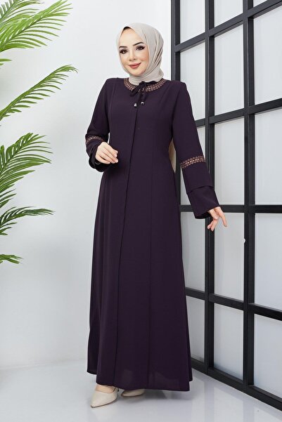 SENSTIL فستان كبير الحجم بتطريز مفصل بلون البرقوق