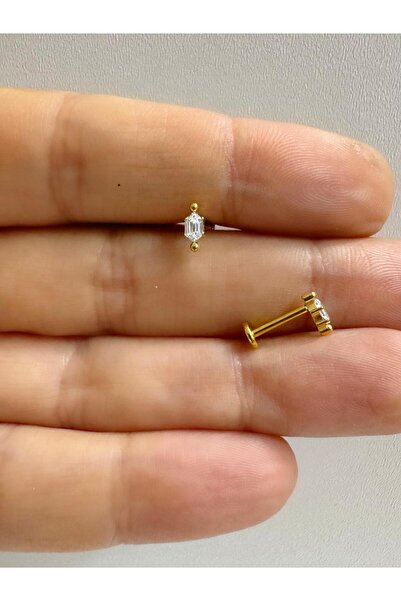 Arescollection 1 ADET G23 TİTANİUM (TİTANYUM) ZİRKON TAŞLI MİNİMAL TRAGUS HELİX LOBE KIKIRDAK CONCH UYUMLU PİERCİNG