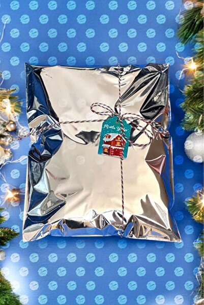 t tuğset etiket Yapışkanlı Metalize Hediye Paketi Poşeti 17x25cm Gümüş 10 Adet  Yeni Yıl Yılbaşı Hediye Paketi -T109