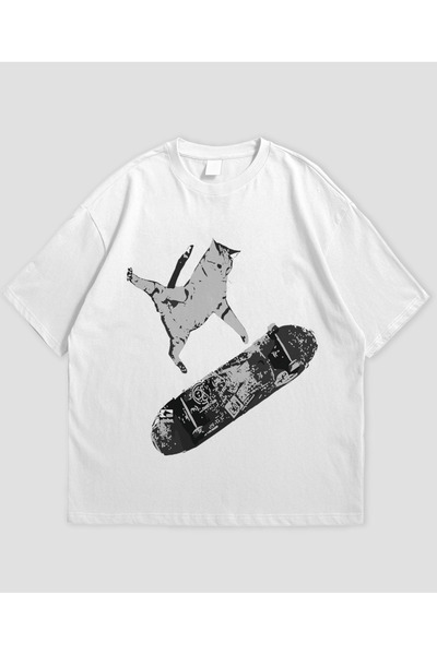 SVART WEAR S K A T E R C A T - تي شيرت كبير الحجم