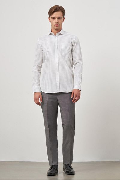 İmza Λευκό μακρυμάνικο καρό μοτίβο Gabardine Half Italian Pocket Classic Comfort Fit πουκάμισο 1004245193