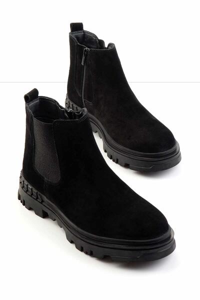 Bambi Siyah Süet Hakiki Deri Erkek Bot & Bootie E02811420302