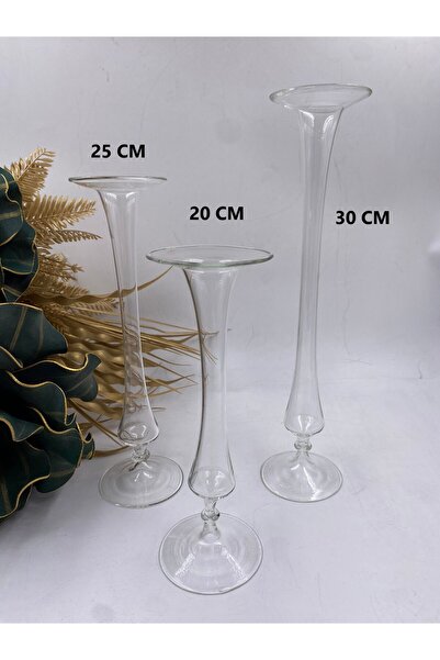 Genel Markalar 3'lü Şeffaf Cam Mumluk Seti, 20CM-25CM-30CM, Dekoratif ve Şık ...