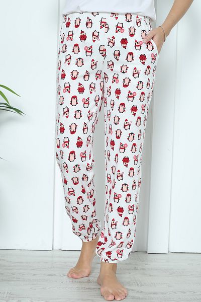 Nicoletta Ecru Women's Pajama Bottoms - Lycra with Pockets and Ankle Elastics