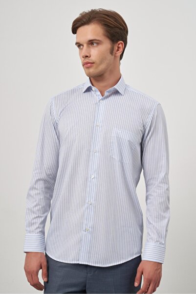 İmza Бяла риза с дълъг ръкав, с мотиви, полуиталиански яка, джобове, памук, к...