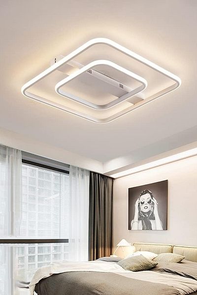 Lenart Lighting ثريا سقف عالية الإضاءة مقاس 50 سم مع جهاز تحكم عن بعد، ثريا حديثة بثلاثة ألوان، ثريا رياضية معدنية مربعة الشكل