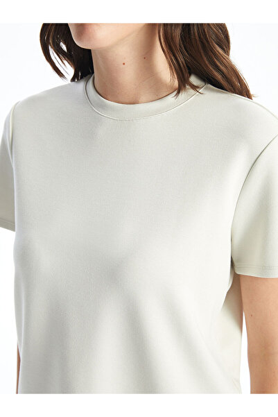 LC Waikiki Beige Crew Neck Plain Short Sleeve Women's T-Shirt