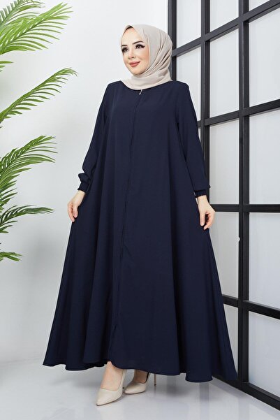 SENSTIL Büyük Beden Kolları Gipe Detaylı Lacivert Ferace SS2031