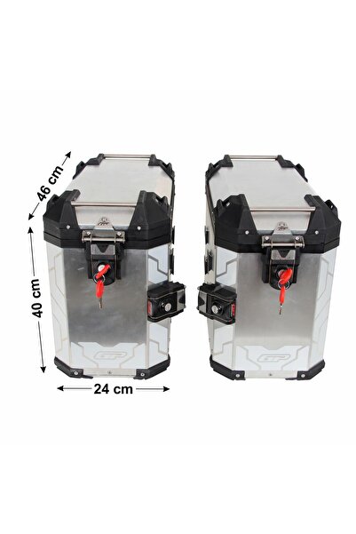 GP KOMPOZİT Universal 40 lt x 2 Alüminyum Motosiklet Yan Çanta Seti Gri