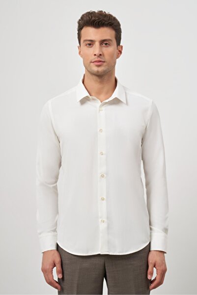 İmza Cămașă cu mânecă lungă, crem deschis, cu model Dobby 041, cu guler dur, cu potrivire confortabilă clasică 1004245154