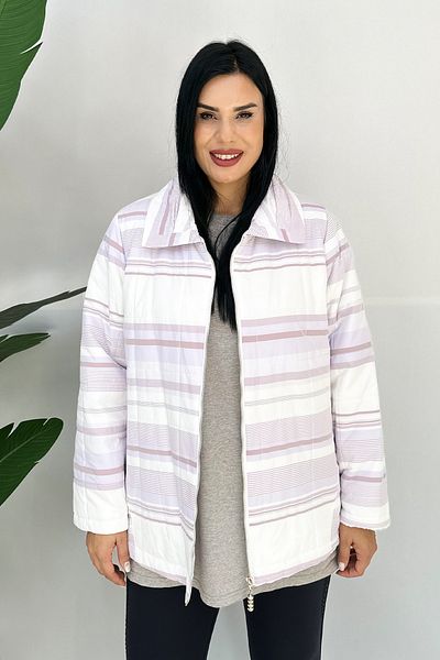 GÖKSEL Lilac Striped Plus Size Opportunity Coat