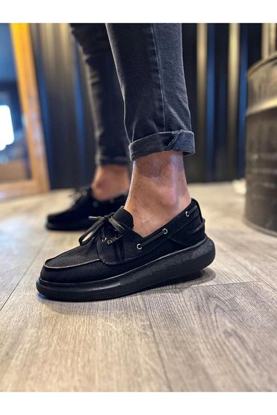Knack High Sole Seasonal Suede Shoes 009 Black (Black Sole)
