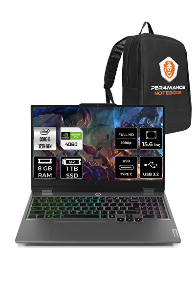 LENOVO Loq 15iax9 İ5-12450HX 8gb 1tb Ssd 105w Rtx4060/8gb 15.6" Fhd Fdos & Pe...