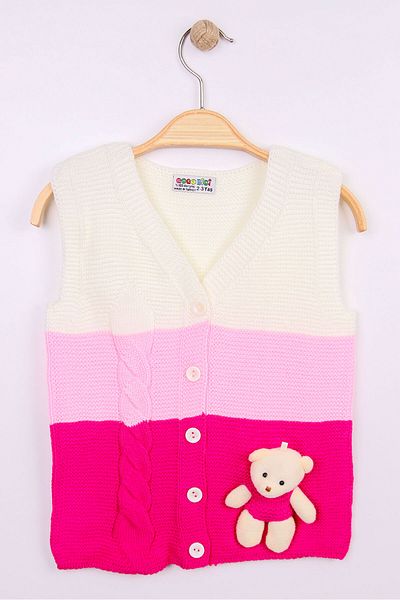 Beniizle Buttoned Girl's Knitwear Vest with Teddy Bear Detail