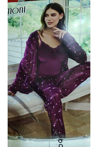 Pijamoni Kadın 3 Lü Fransız Kadife Pijama Takımı