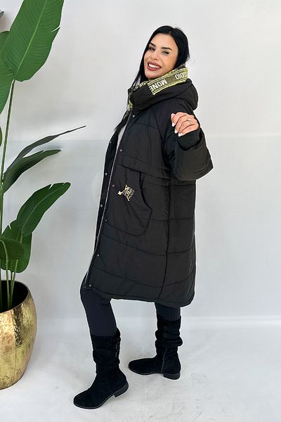 GÖKSEL Plus Size Collar Detailed Coat - Black