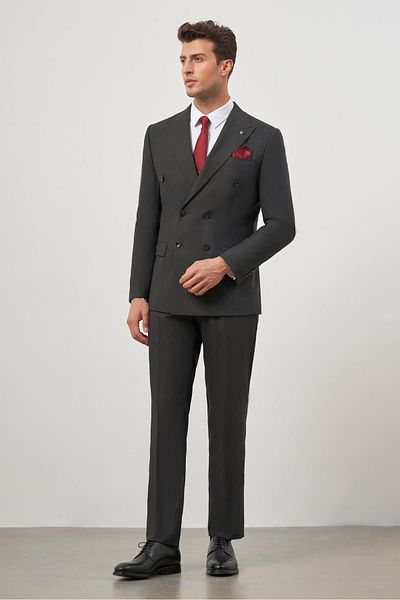 İmza Μαύρο γιακά με διπλό στήθος 6 Drop Slim Fit Classic κοστούμι 1001245157